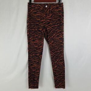 H & M Divided Womens Pants 8 Orange Black Mid‎ Rise Jegging Tiger Striped Frayed